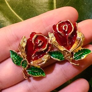 Vintage Rose Gold and Red Earrings